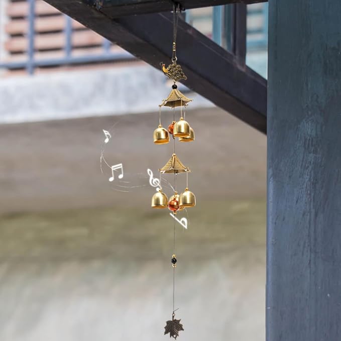 3 Packs Lucky Wind Chimes, Chinese Wind Bell, 6-Bell Vintage Hanging Bell Chimes with Gourd Dragon Peacock Coin for Good Luck Wealth Blessing, Home Garden Patio Decoration