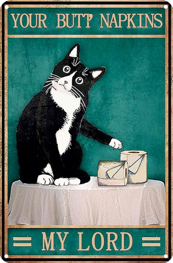 Interesting Cat Bathroom Toilet Decoration Sign – “My Lord” Tin Sign For Cat Lovers – Fun Cat Bathroom Decor – 8x12 Inches – Unique Gift For Cat Owners
