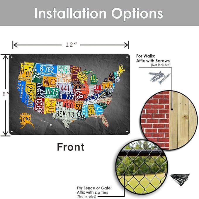 Funny Metal Tin Sign Vintage USA Map License Plate Sign Garage Decor 8x12 Inches Multicolor Retro Humorous Wall Art