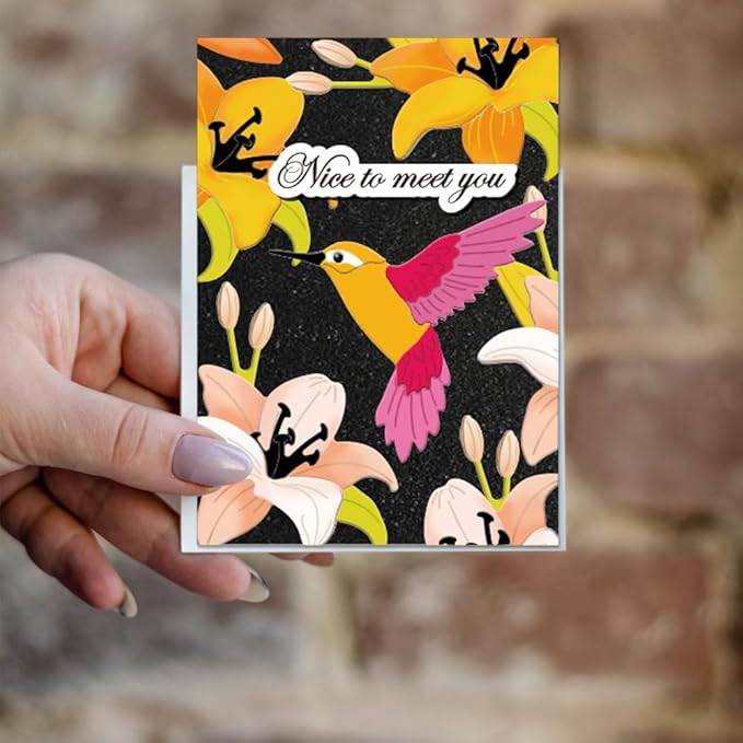 BENECREAT 2pcs Bird Flower Metal Die Cuts, Hummingbird Lily Leaves Cutting Dies Cut Stencils Embossing Stencils Template for Paper Card Making Decoration DIY Scrapbooking Album Craft Decor