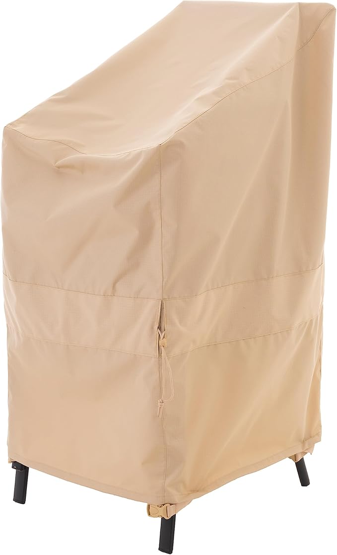 WJ-X3 Stackable Patio Chair Cover, Heavy Duty, Wind Resistant and Waterproof Outdoor Lawn Patio Chair Covers, 28W x 36D x 45H, (4-6 Stacked Chairs), Beige, 1-Pack