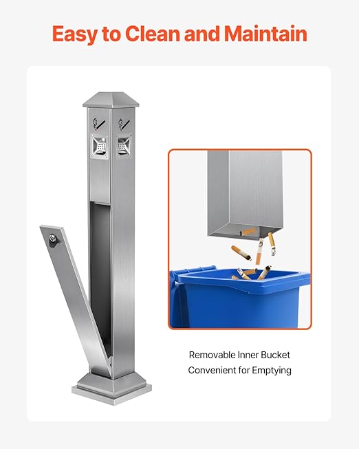 VEVOR Outdoor Trash Can, Weatherproof Lockable Trash Bin with Removable Inner Bucket, Freestanding Commercial Garbage Can, Butt Receptable for Garden, Office, Restaurant, Hotel, Silver