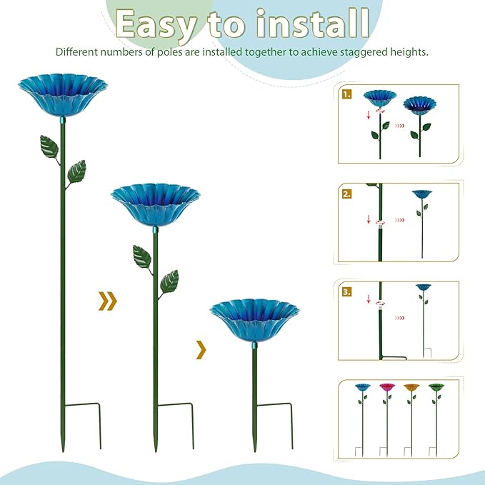 Large Bee Watering Station, 2 Pack Small Bird Bath for Outside, Metal Butterfly Feeders Bowl with 5.32'' Flower Design Bee Bath for Garden Decor
