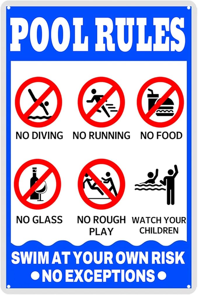 Pool Rules Signs Outdoor Pool Tin Sign Swim At Your Own Risk No Exceptions Personalized Swimming Pool Rules Decor Warning Metal Sign Vintage Water Park Safety 12x8 Inch