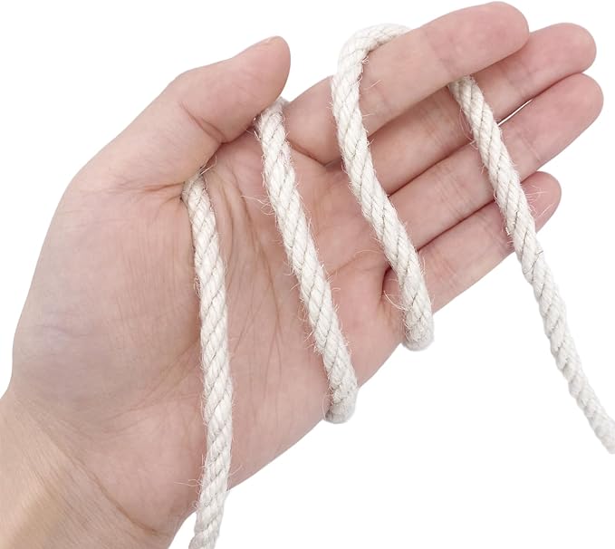 Leecogo 6mm Jute Rope 100 Feet Natural Craft Rope Twine String Perfect for Home Gardening Macrame Arts Crafts DIY Cat Scratching Post Replacement Repairing Recovering Cats Toy Making,White