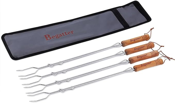 Smores Sticks, Marshmallow Sticks for Fire Pit, 30" Long Extendable Heavy Duty Roasting Sticks for Hot Dogs Vegetables S'mores over Campfire, 4 Pack
