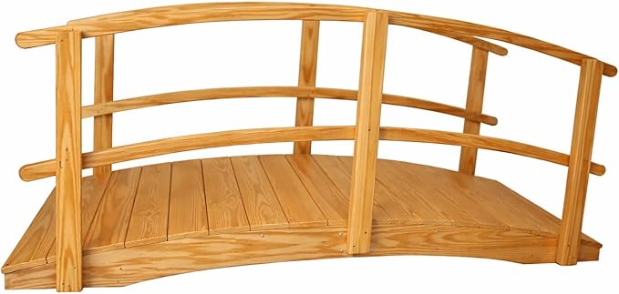 8 FT Natural Amish Made Garden Bridge with Double Rails for Walkway, Backyard Pond & Landscaping, Outdoor Wooden Footbridge for Koi Pond, Japanese Style Decorative Bridge, Made in USA