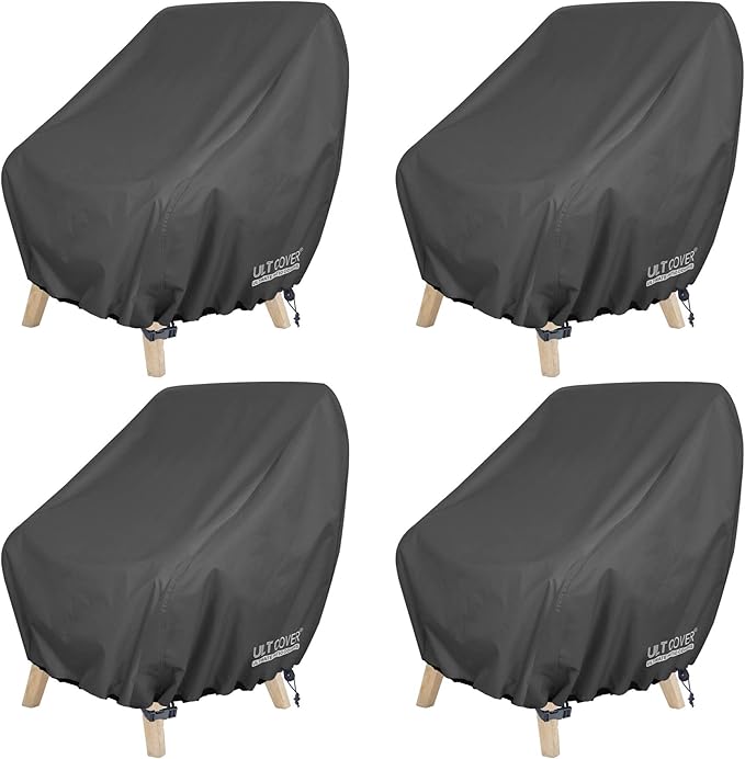 ULTCOVER Waterproof Patio Chair Cover 4 Pack – Outdoor Lounge Deep Seat Single Lawn Chair Cover Fits Up to 35W x 35D x 34H inches, Black