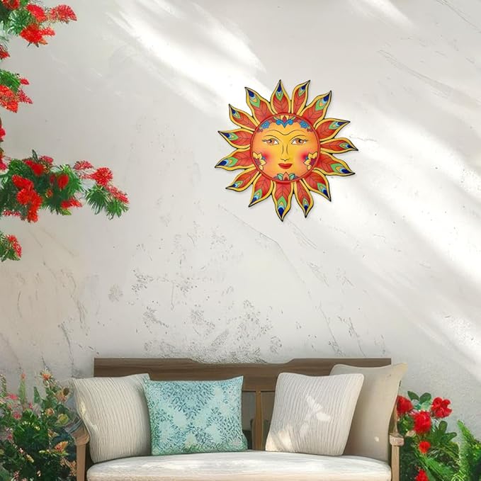 Metal Sun Flower Wall Decor,13inches Sun Wall Art Hanging Decoration for Indoor and Outdoor, Garden Farmhouse Yard Patio Fence Living Room Bedroom Decor