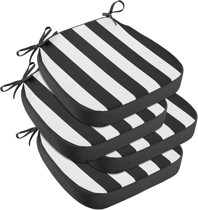 idee-home Outdoor Chair Cushions Set of 4, 17" x 17" x 3" Thick D-Shaped Patio Furniture Outdoor Seat Cushions Waterproof with Ties, Dining Pads