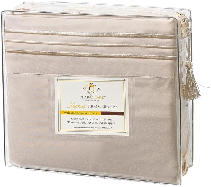 Clara Clark Premier 1800, Twin XL 3PC Microfiber Bed Linen Set, Beige Cream - Ultra Soft, Deep Pocket, Fade Resistant, 3 Piece Sheet Set with 1 Pillowcase