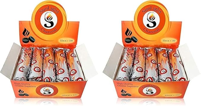 Sunlight® Charcoal Tablets for Incense– Quick Light Charcoal Tablets – Charcoal Disk Lights – 33 mm Resin Burner Rolls – – Charcoal Burner - Instant Fire Coal Tablet (100 Count (2 Pack).)