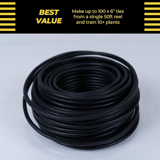 BudHuggers for Optimal Plant Training | 50ft (15M) | 3mm Thick Garden Wire Ties | Flexible & Durable | Rubber Plant Ties to Yield Bigger Buds, Stronger Branches & Larger Canopies | Reusable