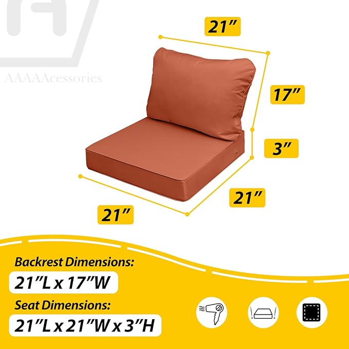 AAAAAcessories Outdoor Seat Cushions for Chairs, Fade-Resistant, Waterproof Patio Furniture Replacement Cushions, 21" x 21" x 3" + 21" x 17", Rust