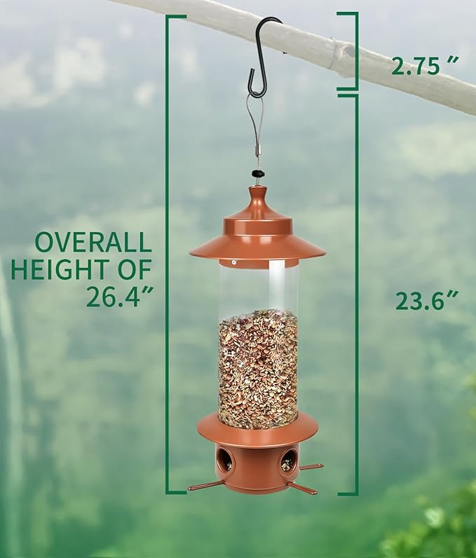 Squirrel Proof Bird Feeders for Outdoor: 4.8LB Large Capacity Hanging Bird Feeder, Weight-Activated Mechanism Wild Bird Feeders, Chew-Proof Metal Birdfeeder for Finch Cardinal Chickadee