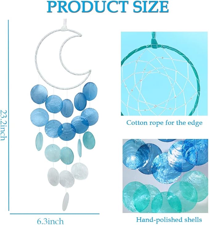 Wind Chimes for Outside, Personalized Capiz Shells Wind Chime for Home Decoration, Garden Decoration of Beach House Decor,Great Gift for Shells Windchimes Lovers and More (Blue Moon)