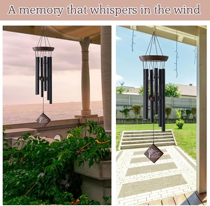 Sympathy Wind Chimes for Loss of Loved One, Memorial Wind Chimes for Outside with Family Tree Sail, Bereavement Gifts for Loss of Mother Father, Remembrance Windchime for Garden Patio