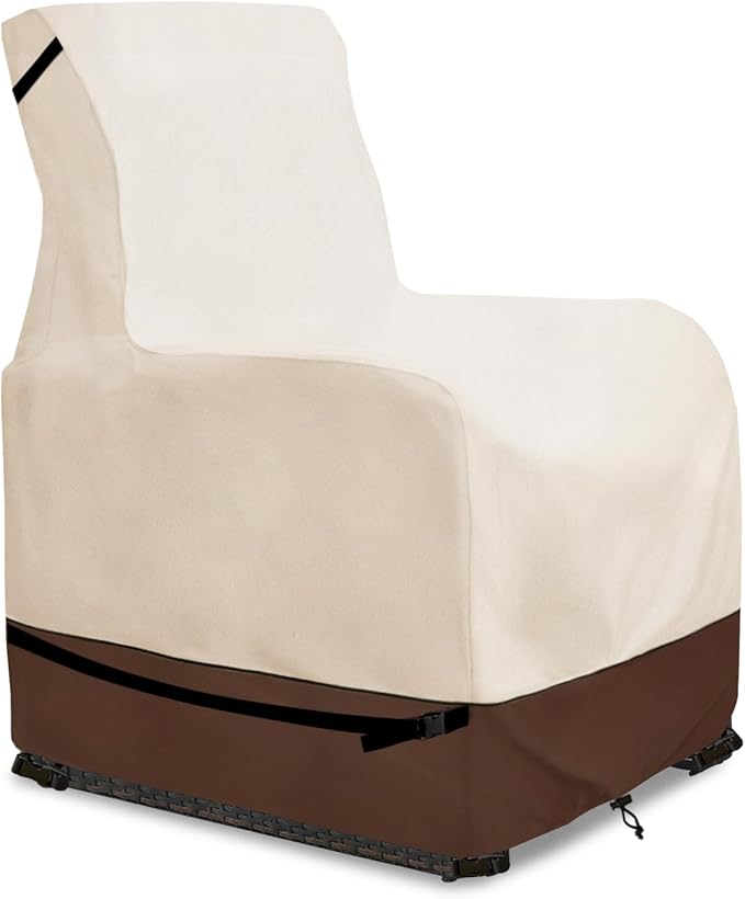 Outdoor Recliner Chair Covers,Patio Swivel Chair Covers,600D Heavy Duty Waterproof Patio Rocking Chairs Cover,Outdoor Furniture Covers for All Weather Protection.Beige & Brown