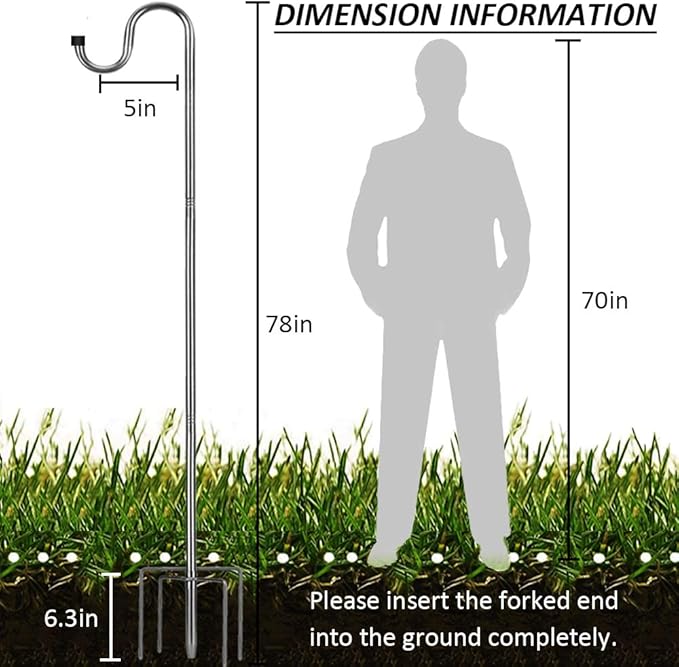 COCONUT 78 Inch Shepherds Hook for Bird Feeder, 5/8 Inch Width Heavy Duty Adjustable Outdoor Shepherd Hooks with 5-Prong Base for Lanterns Planting Hanger Weddings Decor, Silver