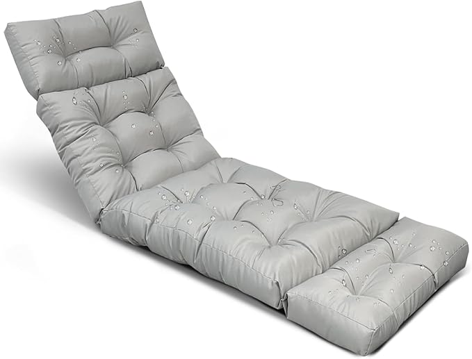 Waterproof Chaise Lounge Cushion 75 x 24 x 3.9 Inches Outdoor Thicken Lounge Chair Cushions for Outdoor Furniture Non Slip Pool Chaise Lounge Chair Cushions Light Grey