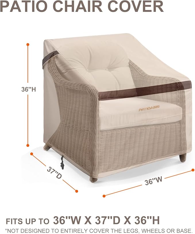 Outdoor Chair Cover 2 Pack Waterproof UV-Resistant 600D Durable Garden Furniture Covers for Large Chair 36 inch Wide