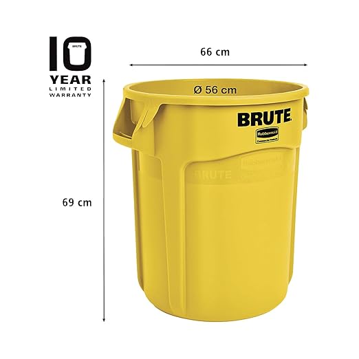Rubbermaid Commercial Products BRUTE 32G Yellow Vented Trash Container, for Landscapers/Construction Sites/Restaurants/Back of House/Offices/Warehouses/Commercial Environments