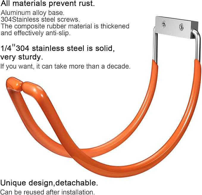 Garden Hose Holder Wall Mounted,304Stainless Steel Solid Hook Holds Up to 150Ft - Orange