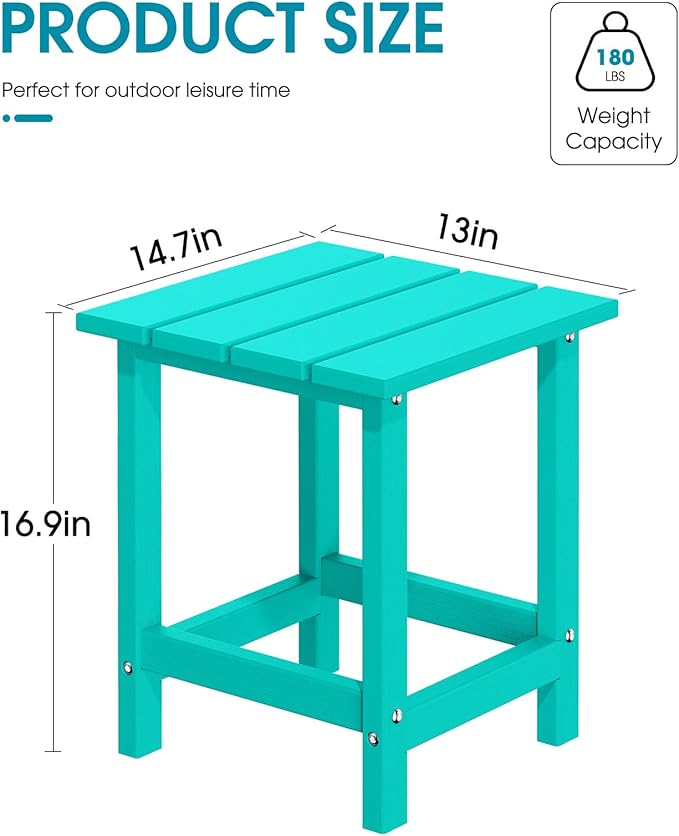 MUCHENGHY Adirondack Outdoor Side Table, 14.7" Patio Side Table Weather Resistant, HDPE Outdoor End Tables for Patio, Lake Blue