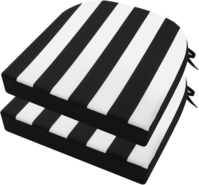 idee-home Outdoor Chair Cushions Set of 2, Thick 19" x 19" x 3" Patio Chair Cushions for Outdoor Furniture Waterproof with Ties, Outdoor Seat Cushion, Patio Chair Pads Dining Chair Black Stripes