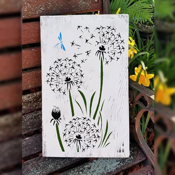 Large 12x15 Inch Dandelion Stencil for Painting on Wood, Canvas - Reusable Drawing Stencils for Crafts, Wall, Art, Furniture - Wildflower Stencil - Stencils Home Décor