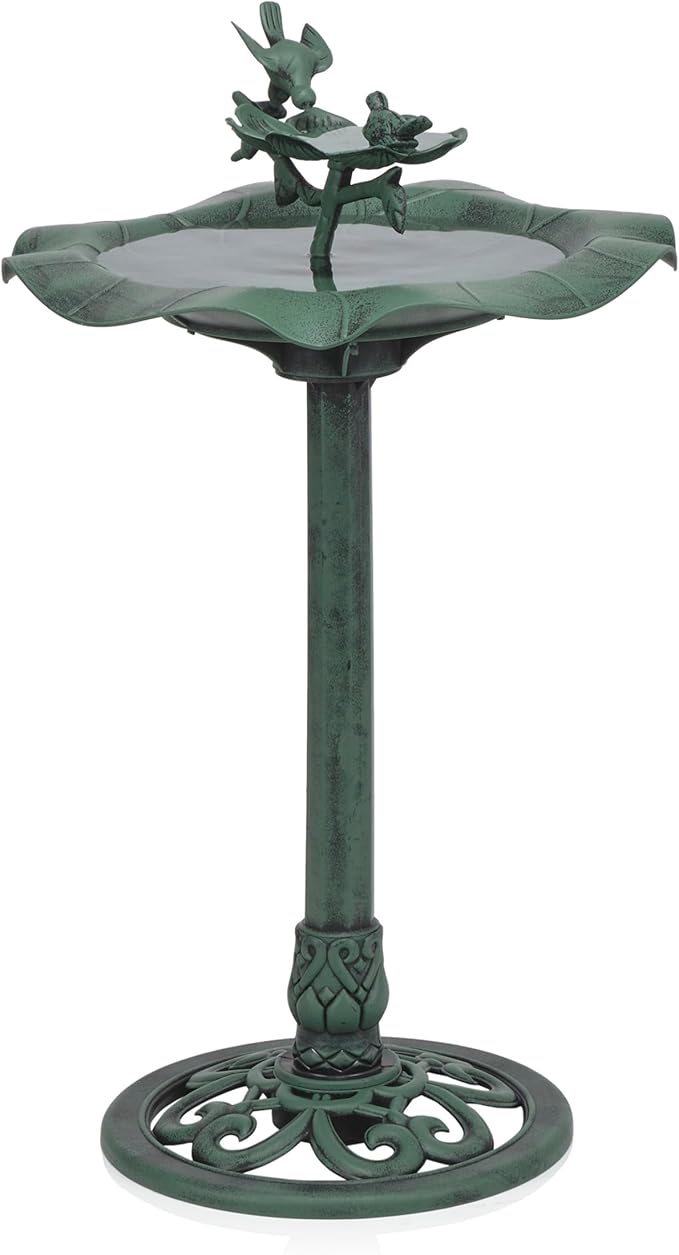 Alpine Corporation 33" Tall Outdoor Lotus Birdbath Yard Statue, Stunning Garden Accent to Attract Birds - Durable Polypropylene Construction for Patio, Deck, or Yard, Green