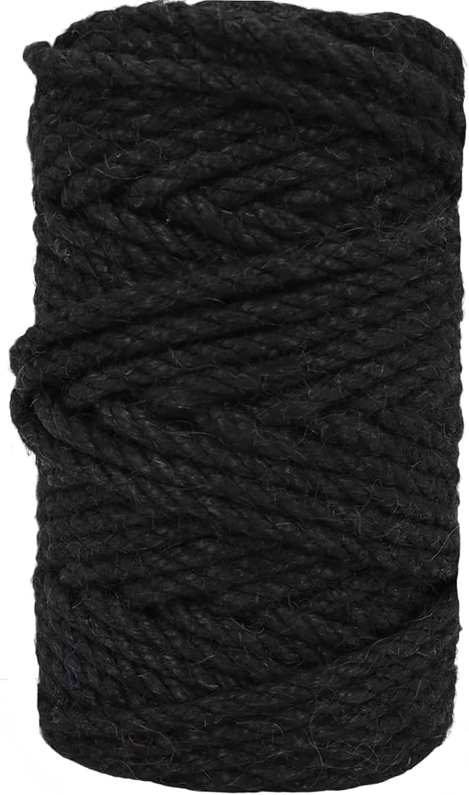Leecogo 4.5mm Jute Rope 100 Feet Natural Craft Rope Twine String Perfect for Home Gardening Macrame Arts Crafts DIY Cat Scratching Post Replacement Repairing Recovering Cats Toy Making,Black