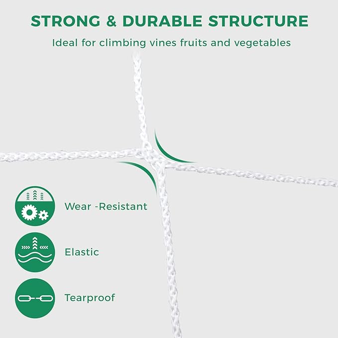 Kikhope 5 x 30ft Plant Trellis Netting, Heavy-Duty Polyester Grow Net, Garden Trellis Netting with Square Mesh for Climbing Plants, Vegetables, Fruits, and Flowers, White (1Pack)
