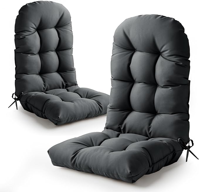 Adirondack Chair Cushion, High Back Patio Cushions with Adjustable Ties, 48.8 x 20.4 x 4.3, Waterproof Tufted Pillow, Fade Resistant Seat Rocking Chair Cushion for Indoor/Outdoor, Dark Gray,2