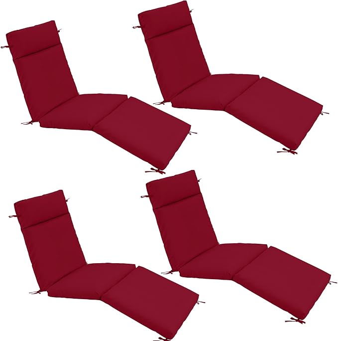 Chaise Lounge Cushion 72x21x3 Inch ?Set of 4 Outdoor Lounge Chair Cushions, Lounger Pad Replacement with Fade-Resistant, Removable & Machine-Washable Covers, Ideal for Patio Chaise Chairs, Burgundy