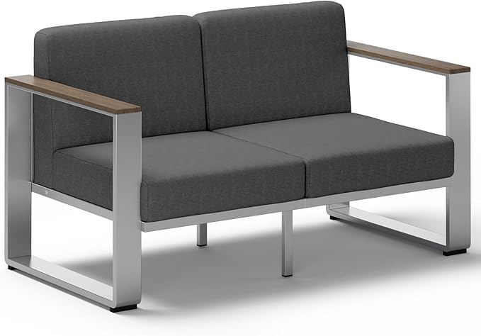Outdoor Aluminum Loveseat, Modern Patio Patio Furniture with Wide Seat and Thick Cushions, All-Weather Oversized Couch for Deck, Porch