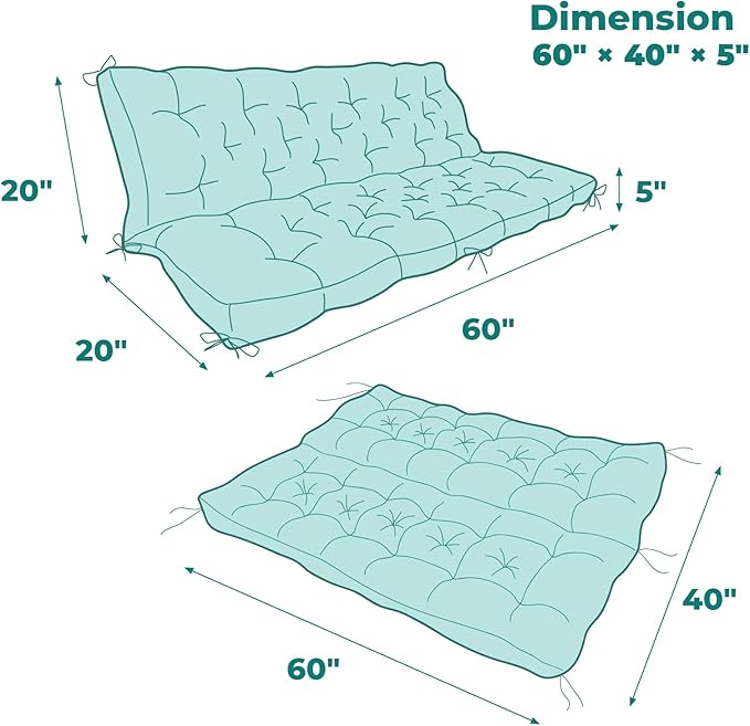 Porch Swing Cushions, Patio Swing Cushions Waterproof for Outdoor Furniture Thickened Outdoor Swing Bench Cushions 2-3 Seater Replacement with Ties for Outdoor Patio Swing (Teal, 60x40 in)