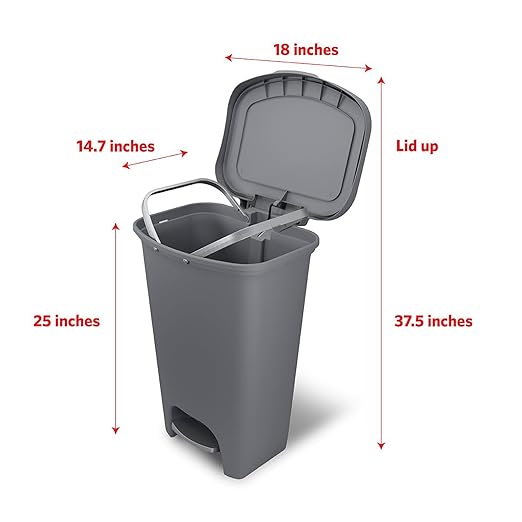 Glad Trash Can | Plastic Kitchen Waste Bin with Odor Protection of Lid | Hands Free with Step On Foot Pedal and Garbage Bag Rings, 13 Gallon, Grey