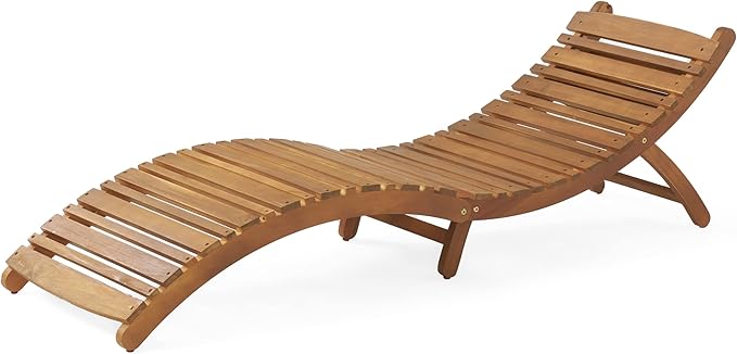 Christopher Knight Home Viola Outdoor Chaise Lounge Chair, Patio Acacia Wood Chaise Lounge Outdoor, Foldable Single Lounge Sofa, Poolside Beach Yard Seating, Curved and Slatted Design, Brown