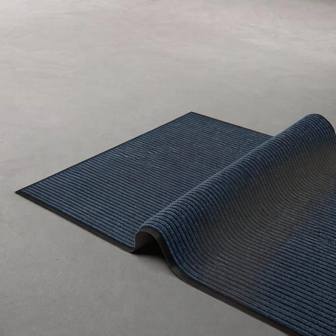 LuxUrux Premium Rubber Door Mat - Heavy-Duty, Waterproof, Easy-to-Clean, Low-Profile (2 x 6 Feet) - Indoor/Outdoor Doormat for Entry, Patio, Garage - Stylish Striped Blue Design