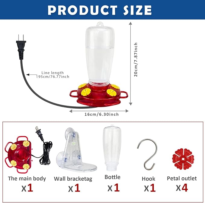 DOUBFIVSY 2 in 1 Heated Hummingbird Feeders for Outdoors, 19℃/66℉ Constant Temperature Window Hummingbird Feeder with Hooks & Suction Cups Anti Freezing Hummingbird Feeders for Winter, Garden