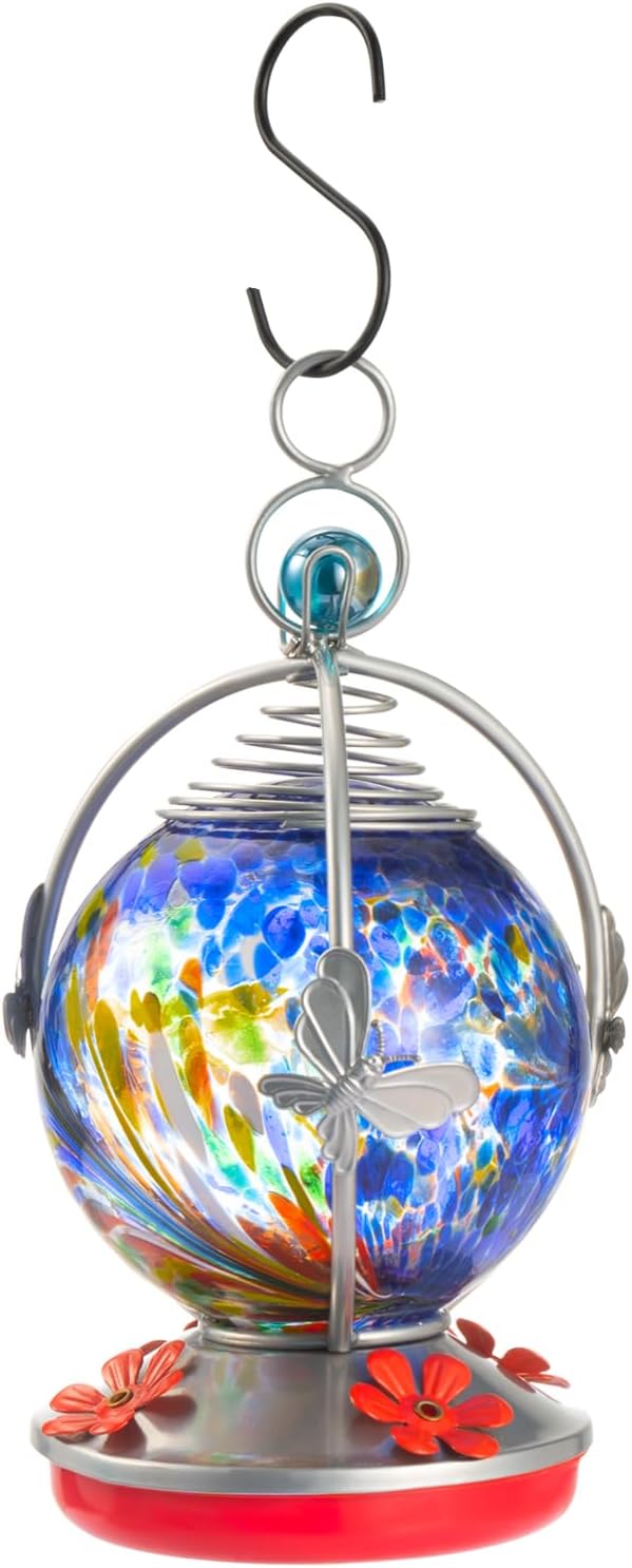 Backyard Expressions Glass Hummingbird Feeder - Purple - Hummingbird Feeders for Outdoors Hanging, Hand Blown Glass Hummingbird Feeder with Spiral Pattern