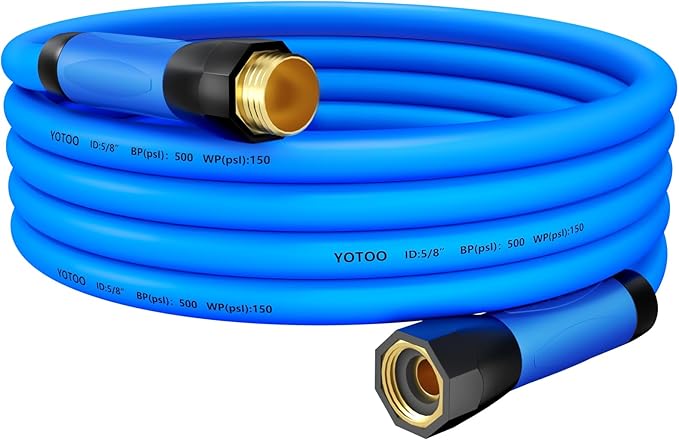 YOTOO Heavy Duty Hybrid Short Garden Hose, Lead in Water Hose 5/8-Inch by 10-Feet 150 PSI, Kink Resistant, All-Weather Flexible with Swivel Grip Handle and 3/4" GHT Solid Brass Fittings, Blue