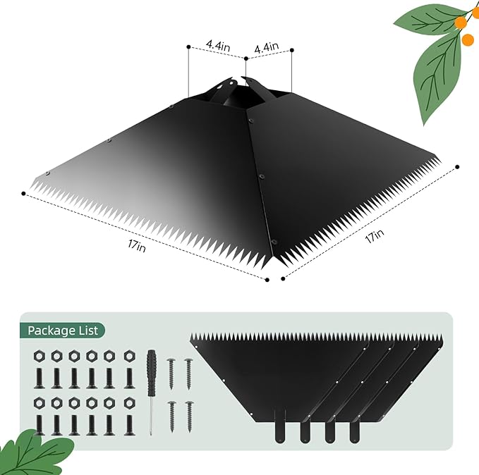 Metal Squirrel Baffle for 4x4 Post, 17 Inch Squirrel Guard for for Bird Feeder Poles, Wooden Pole Mount Squirrel Proof to Keep Squirrels and Raccoons Out of Bird feeders, Black