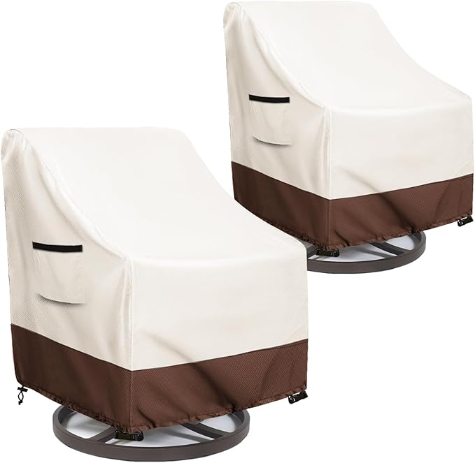 Waterproof 2 Pack Outdoor Swivel Chair Cover for Patio Chair Size Up to 33" W x 35" D x 36" H inch,Outdoor Lawn Patio Furniture Covers (Beige)