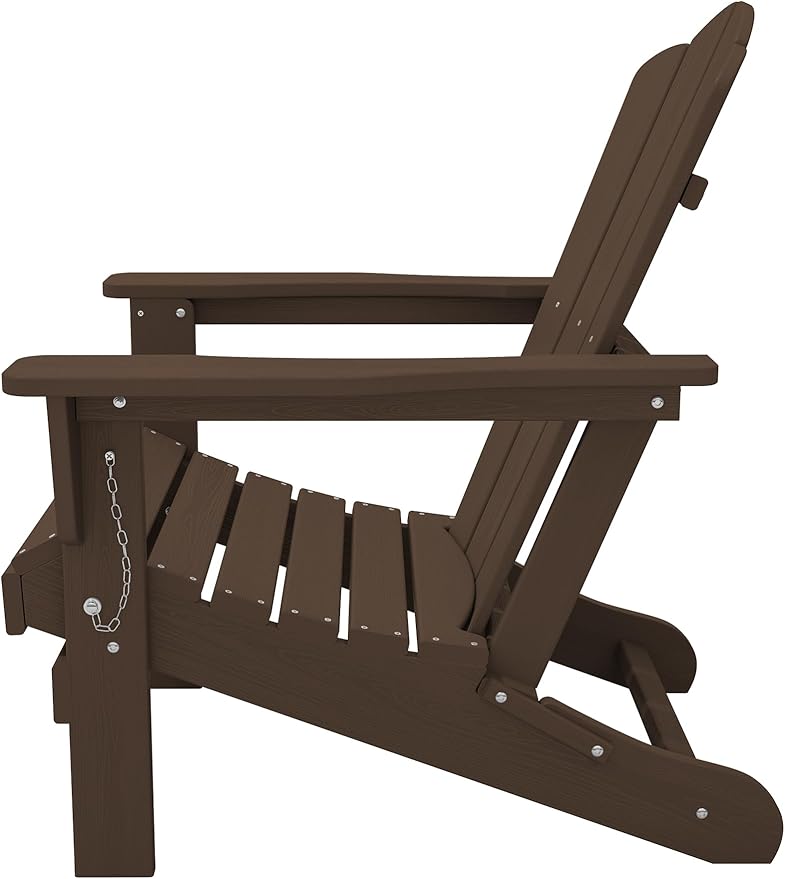 KINGYES Folding Adirondack Chair, HDPE All-Weather Patio Chairs, Wooden Textured Lawn Chair for Poolside, Backyard, Deck, Fire Pit, Brown