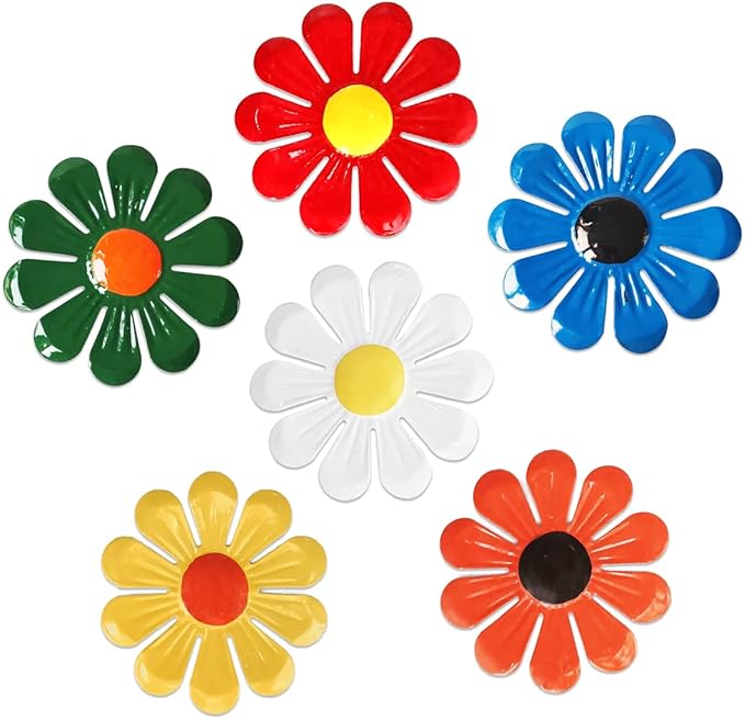 6 Pcs Metal Flowers Wall Decor Garden Decor, Metal Flower Sunflower Wall Art Hanging Decoration Daisy Ornament For Indoor Living Room Bedroom Dining Room Outdoor Backyard Porch Patio Fence