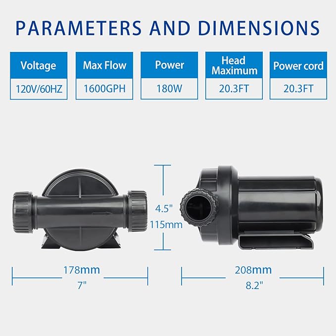 OYO WATER 2600GPH Submersible Outdoor Inline Pump for Pond, Garden Waterfall, Fountain - High Head Water Circulation for Koi Fish Pond
