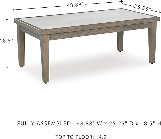 Signature Design by Ashley Rainier Ranch Contemporary Weather Resistant Outdoor Coffee Table with Sintered Stone Top, Light Brown & Beige