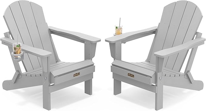 SERWALL Foldable Adirondack Chair Set of 2 for Patio Garden Outdoors Fire Pit-Space Grey